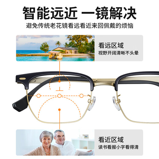 Wese-Lesebrille für Männer mit langer und nahezu hochauflösender Hochdefinition blaues Licht kann abgenutzt und angetrieben werden, um intelligentes Zoom-Deutsch-Pure Titanium Schwarz Gold-lang und in der Nähe von Dual-Use + hochauflösendes blaues Licht 150 Grad (empfohlen für 50-54 Jahre)