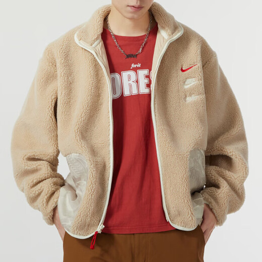 耐克（NIKE）外套男士春秋季新款摇粒绒保暖运动服立领夹克休闲上衣 FZ6194-126浅卡其 XL