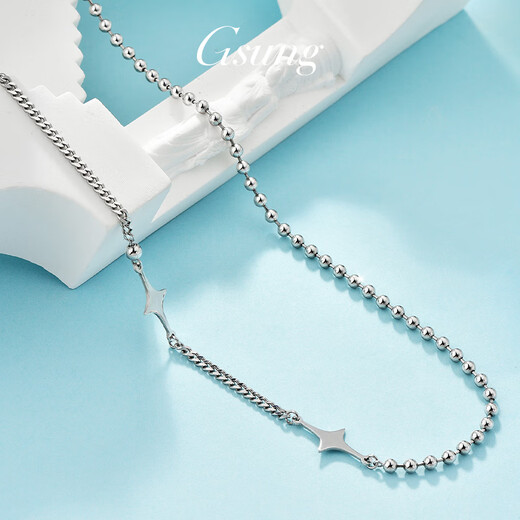 GsunG platinum chain set for women new PT950 star necklace AB chain platinum necklace female Cuban chain with bead chain PT950 chain set about 11 grams 43 cm pre-ordered