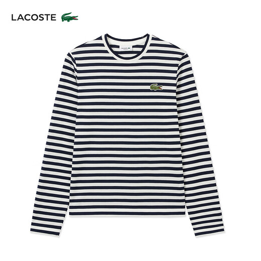 鳄鱼法国鳄鱼女装24秋季新款圆领时尚撞色条纹休闲长袖T恤TF9207 hhw/藏青色 38 /165
