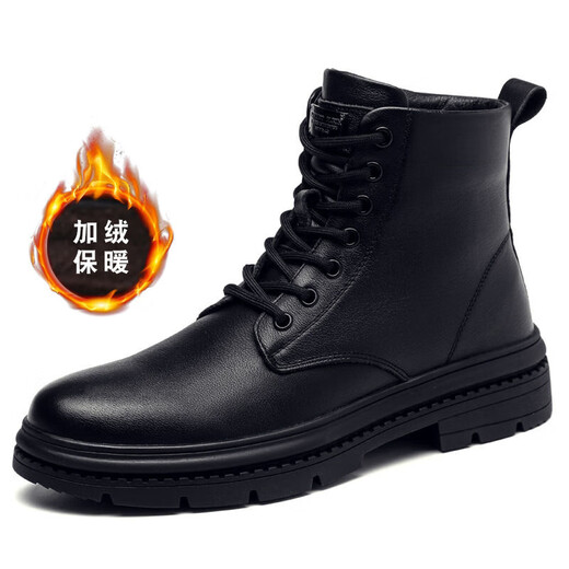 Borghunton Brand Martin Boots Herren Frühling Neue High Top -Schuhe Männer vielseitig plus samter warm warm britische Arbeitskleidung Kurzstiefel Herren Schwarz [Marken -Herrenstiefel] 40