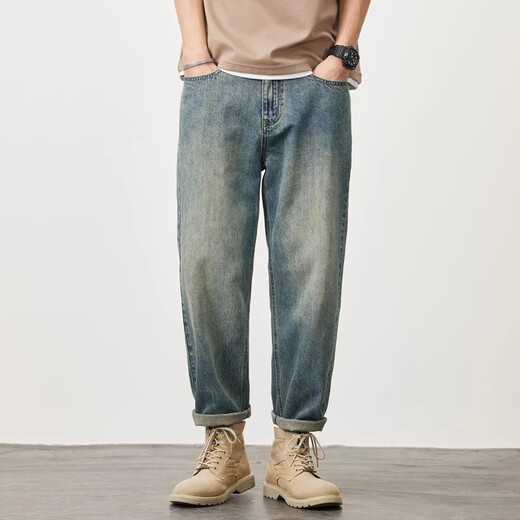 
Jeanswest retro jeans men's American fashion brand washing loose straight harlen nine-point casual long pants for boys 87 retro blue 32 (recommended 135-145 Jin [Jin equals 0.5 kg])