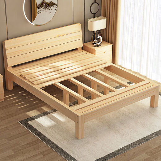 Single bed solid wood bed 1.2 meters 1.5 meters double bed frame rental house bedroom simple wooden hard board bed breathable solid wood bed - 30cm high width 1200mm * length 2000mm