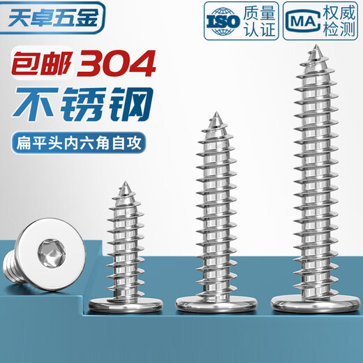 Tianzhuo Hardware 304 stainless steel flat head hexagonal self-tapping screws large flat head ultra-thin head screws low head round head self-tapping screws M2*4 100 pieces