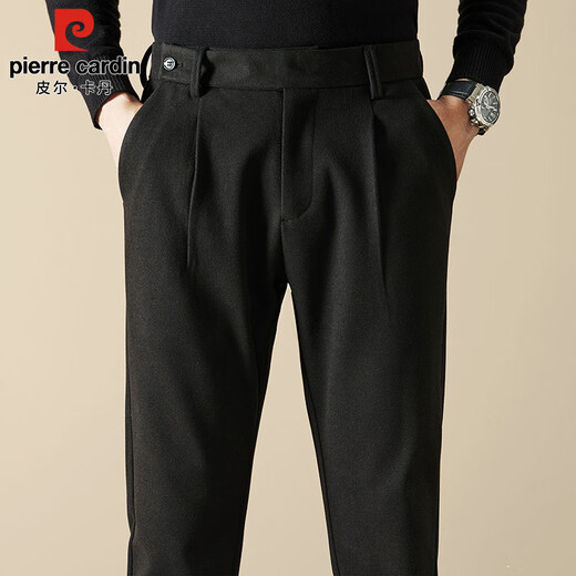 Pierre Cardin business casual pants men's autumn and winter slim woolen pants men's elastic high-end small suit pants black 33