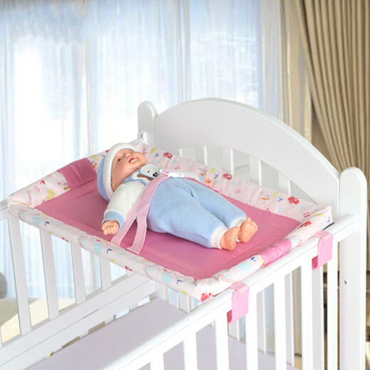 Jingmengyuan Baby Diaper Changing Table Bed Cuna de juego Plegable Cuna de madera Especial Bab Bab Bb Table Tabla de cuidado de pañales 65 piezas Bolsa de almacenamiento azul