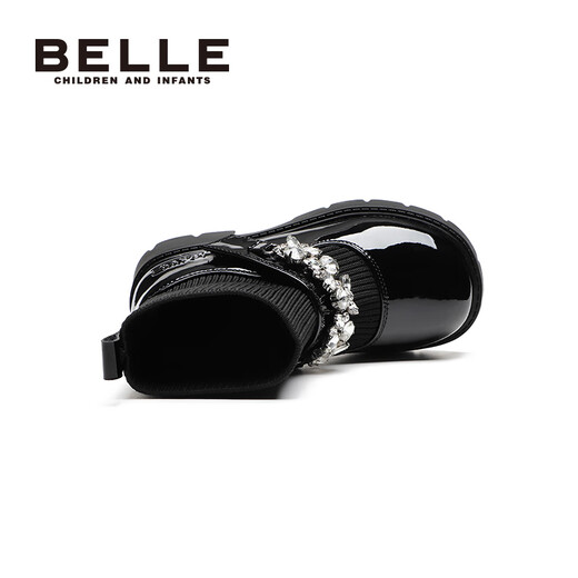 Belle Children's Shoes Girls Princess Boots 2024 Autumn Short Boots Mary Jane Shoes Stretch Socks Boots Obsidian Black 30