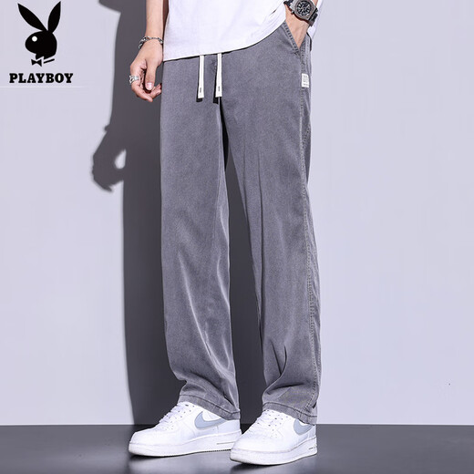 
Playboy (PLAYBOY) casual pants worn by the college entrance examination men's metal straight-steel ice silk pants teenager without magnetism or iron security pants trend gray 1048 M