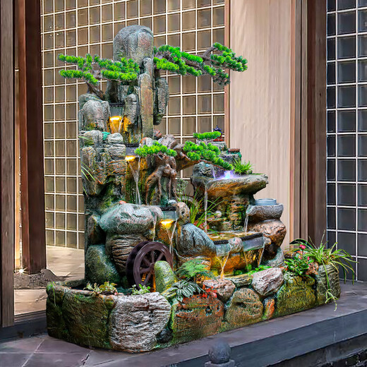 Naiyuan Water Tank Garden Rockerie Pond Pond Waterfall Water Fountain Ornement balcon extérieur Terrasse Plancher circulant dans l'eau Paysage 688 Installation de pack moyen [175 * 78 * 160cm]