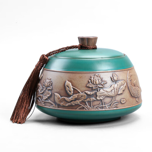 Yanyi tea jar ceramic portable Pu'er tea jar large tea box tea storage jar Muying tea jar green (can hold about 200g Tieguanyin)