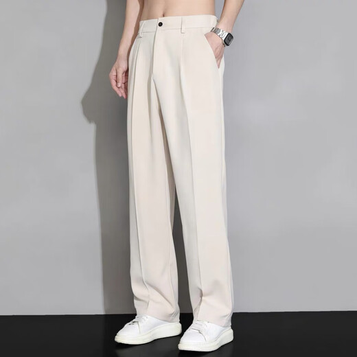 Dingfengbaoluo Pantalon décontracté pour le printemps et l'automne en ligne lâche de glace droite drapée à la mode