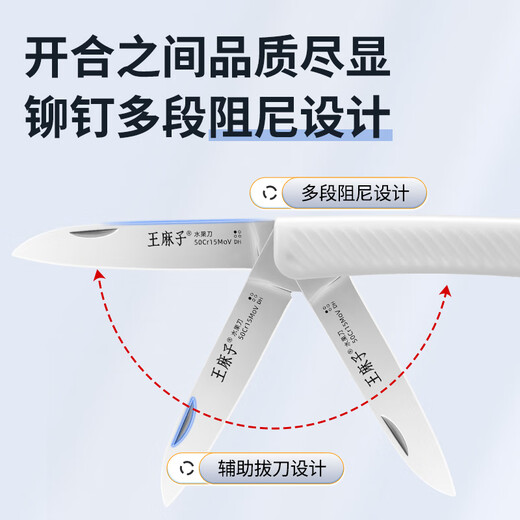 王麻子高端5铬锋利家用折叠水果刀 不锈钢户外便捷削皮刮皮刀小刀