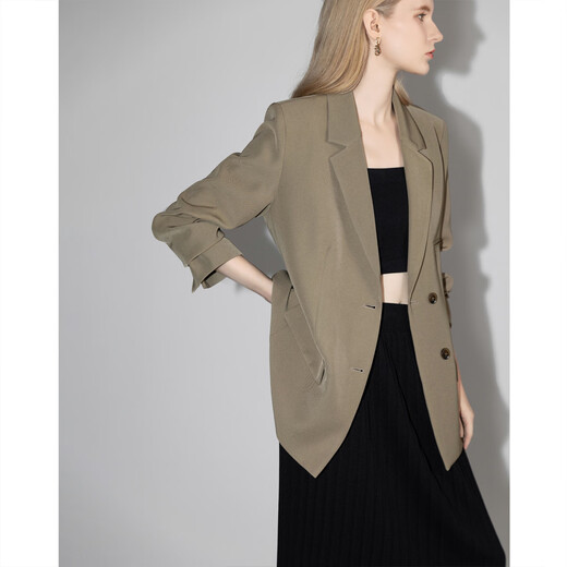 Demana's popular item, restrained and highly cultivated spring and autumn new flat lapel shoulder pad suit silhouette suit jacket women's top