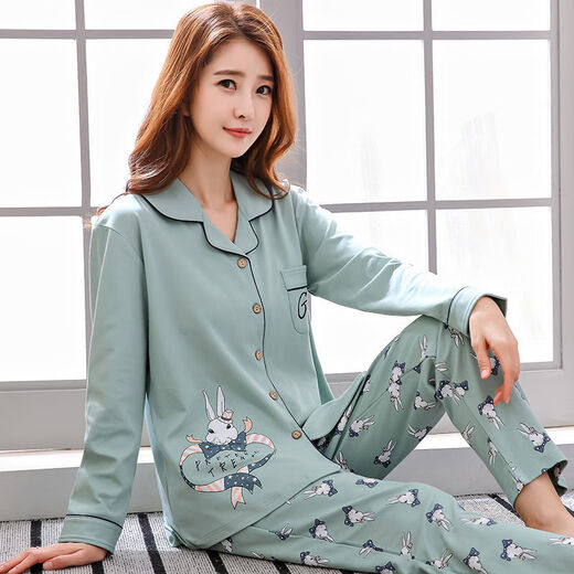 Un pyjamas en coton pur pour les femmes au printemps et en automne à manches longues de grande taille pour les vêtements pour les femmes du printemps et de l'été peut être porté à l'extérieur. Pantalon à manches longues à long terme: 9904 4xl recommandé 160-190jin [Jin est égal à 0,5 kg]