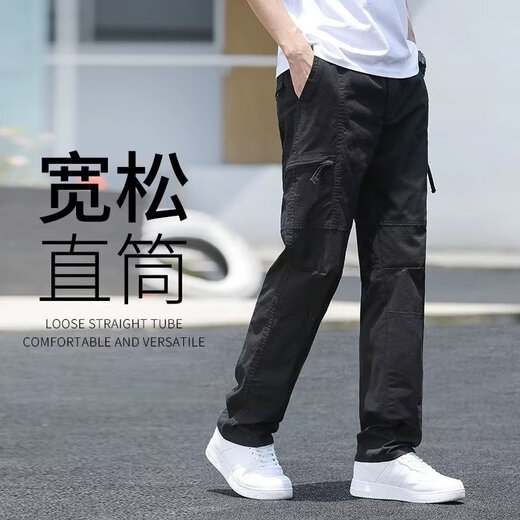 工装裤男款夏季宽松直筒休闲裤户外运动职业工作服耐磨防风长裤子 灰色 XL 【115-130斤】