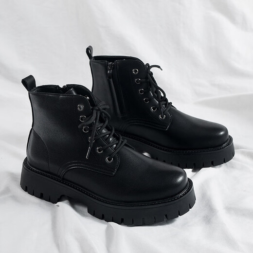 Yushang Zhenpin Martin Boots men's spring high-top British style casual leather shoes work shoes retro thick-soled short boots outdoor work boots black-41