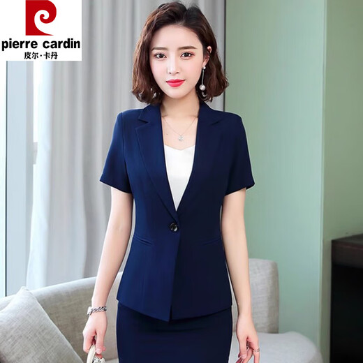 酷章（KUZHANG）经理职业套装女夏季薄款短袖西装正装服务员工作服酒前台工作装 6623黑西装+长裤 S
