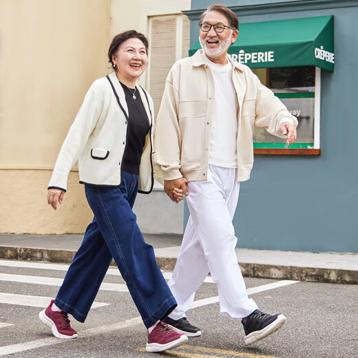 足力健老人鞋送礼物中老年春夏季休闲散步鞋2431380J 女 酒红 38
