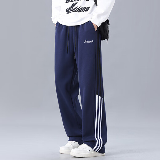 POUM American trendy brand pants men's autumn and winter loose sports straight-leg handsome wide-leg pants 8318 dark blue L