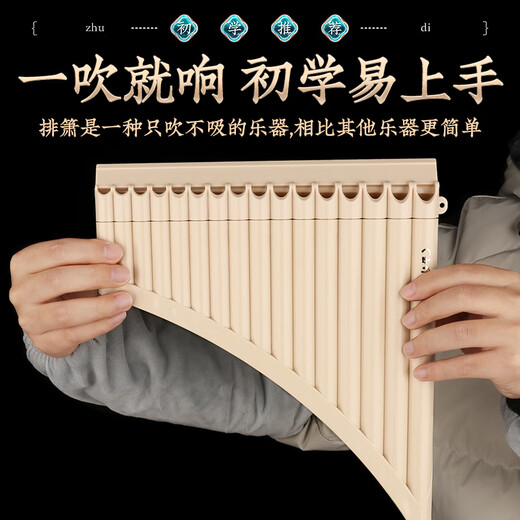 竹林千子玉竹排箫16/18管c调初学专业演奏民族乐器儿童小学生专用排笛 经典款[16管]米色+送礼包