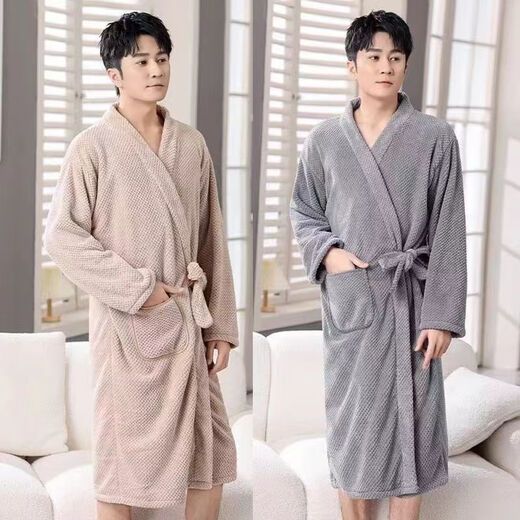 90-200Jin [Jin equivale a 0,5 kg de la bata de baño al estilo de toalla de baño para vestidos de baño para hombres para todas las estaciones se pueden usar, envolver y absorbente. Basta de baño de hombres grises. Se puede usar una talla 90-200Jin [Jin es igual a 0.5 kg]