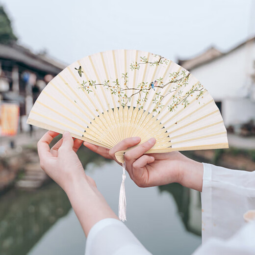 TaTanice folding fan Chinese style classical 6.5 inch female fan silk fan dance performance fan photo birthday gift