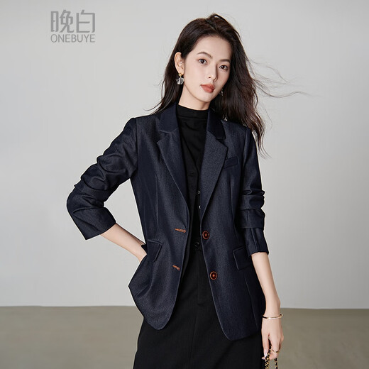 Late White New Product 2025 Autumn Solid Color Fashion Top Lapel Temperament Versatile Commuting Suit Jacket Women Denim Blue XL