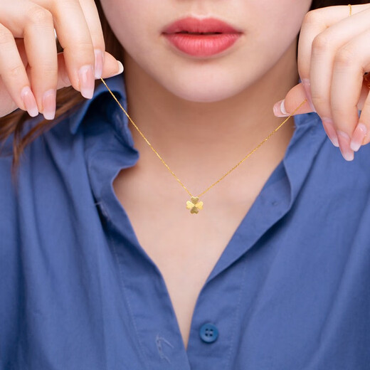 Yadige Hong Kong Dafu New Necklace Women's Imitation 999 Pure Gold Lucky Four-Leaf Clover Pendant Imitation 24K Gold Fashion Clavicle Chain
