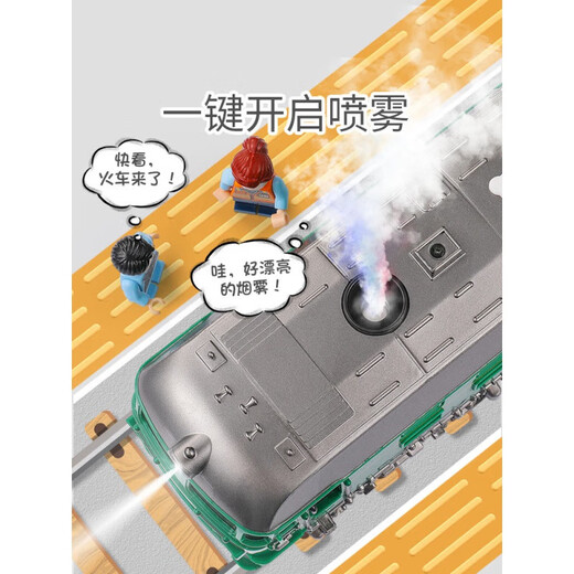 恒中意喷雾蒸汽绿皮火车玩具车男孩仿真模型绿色儿童男童冒烟喷气 绿皮 火车 超大号[会喷雾/故事唐诗/