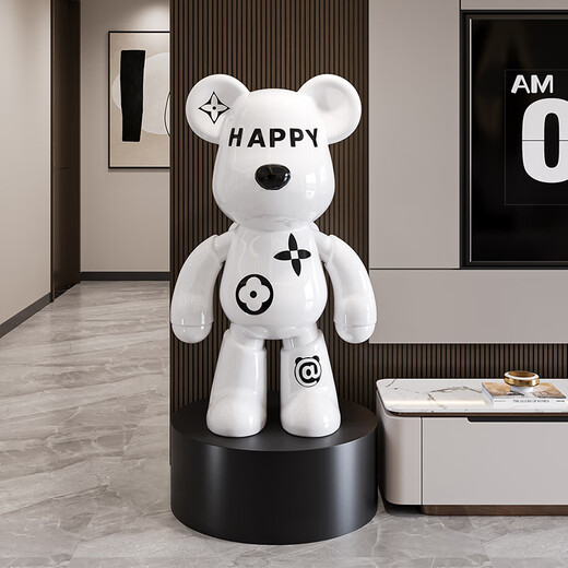 Jizhao light luxury violent bear piggy bank large floor-standing ornaments living room decorations home TV cabinet housewarming gift red happy bear + round black base 98cm