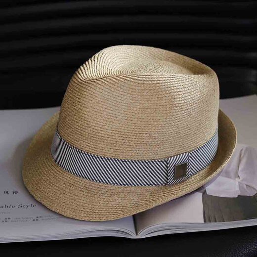
Tochino high-end Rafi hat men's adult summer sun hat beach hat women's sun protection short edge vacation jazz hat grey striped belt large size L58-61CM