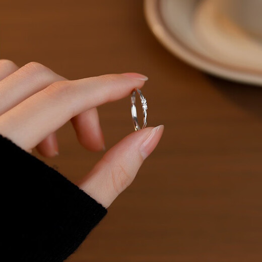 苏十六素圈戒指女冷淡风小众设计麻花锆石指环轻奢简约开口戒生日礼物女 麻花锆石戒指【925银】