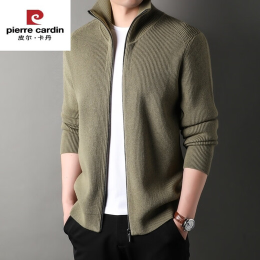 皮尔卡丹（pierre cardin）针织外套男士秋季韩版翻领羊毛衫上衣高端休闲拉链开衫毛衣男 87558深咖啡 3XL （165-185斤）