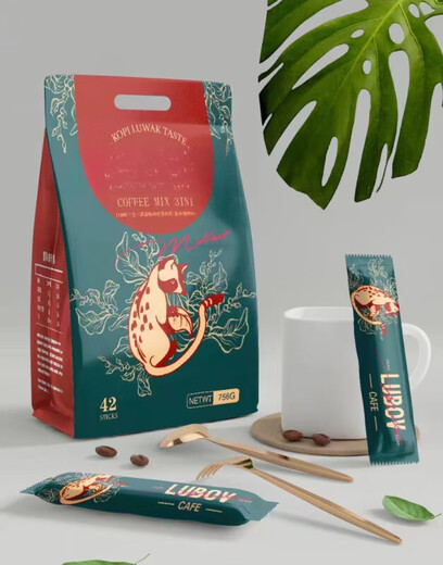 Quxiaozhao café noir pur 3-en-1 malaisien moelleux 2-en-1 Liu Baofei crottes de chat instantanées 3-en-1 saveur de crottes de chat rôties au charbon de bois 756g (42 paquets * 18g) 1x50x16g