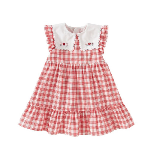 DAVE&BELLA cotton children's dress children's clothing new baby girl princess skirt children's plaid skirt girl's skirt children's skirt red plaid in stock 80 cm (recommended height 73-80cm)
