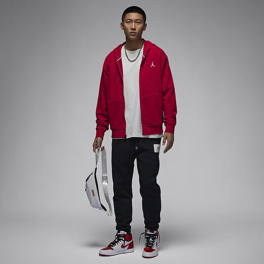 耐克（NIKE）外套男装2025夏季新款Jordan运动服针织连帽上衣夹克FQ1867-010 FQ1867-687红色内里毛圈 XL