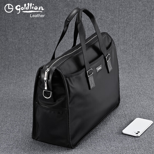 Goldlion men's handbag 2025 new Oxford cloth large capacity casual fashion men's bag computer business men's briefcase black large size 46*34*15CM large bag 17 inches