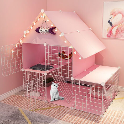 Cat Cage Home Indoor Cat Villa with Toilet Clearance Large Extra Large Free Space Small Cat Nest Cattery Three-story Small Bungalow + Elegant White - Multi-layer Platform Exclusive Model Hardcover Model + Cat Litter Box + Dual-Purpose Cat Bowl