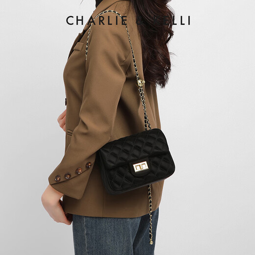 CHARLIE&KELLI brand CK light luxury bag women's bag shoulder bag women's crossbody bag rhombus small square bag Chinese Valentine's Day gift black Jingcang Suda gift bag packaging