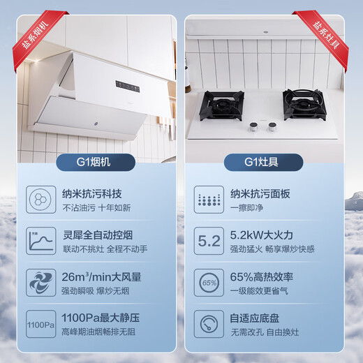 老板（Robam）盐系G1海盐白厨房6件套抽油烟机灶具热水器26A1-G1+57BAT+G1消毒柜+G1洗碗机+G1蒸烤箱+HT322A-16
