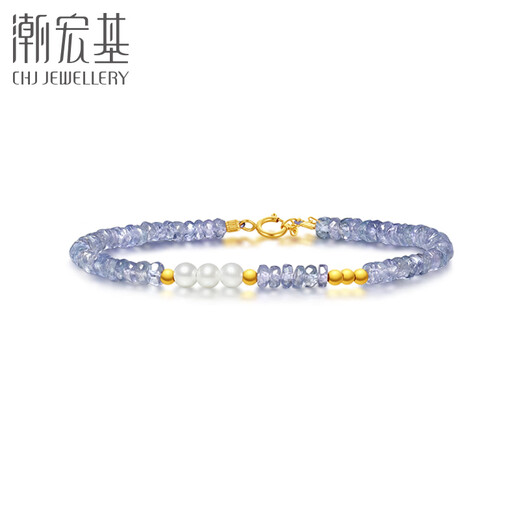 潮宏基18K金珍珠坦桑石手链彩金女手饰 小确幸 SCK35900002 0.001克拉