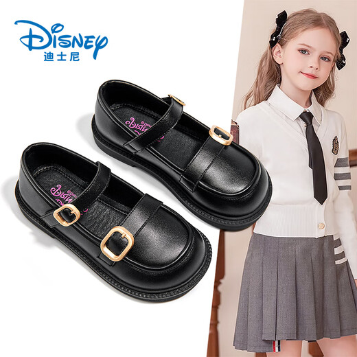 Disney children's shoes girls spring and autumn student black leather shoes performance shoes stage leather shoes DP22325 black 37