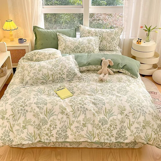 Muji 100% cotton four-piece set 1.5/1.8m bedding pure cotton set sheet quilt cover 200*230cm