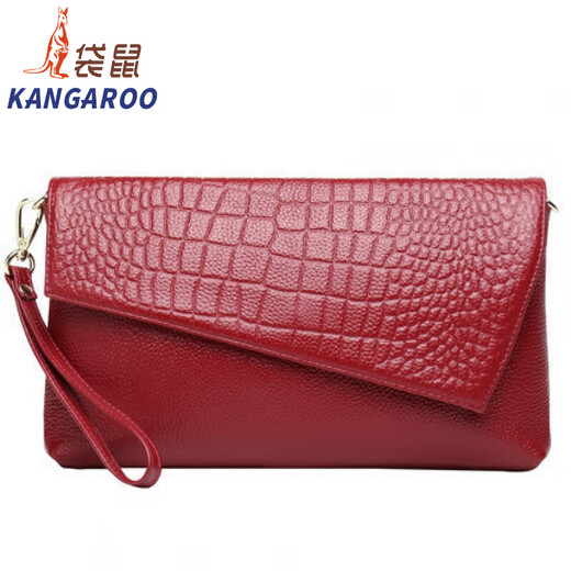 袋鼠（KANGAROO）2025新款单肩女包手抓手拿包斜挎包时尚百搭手包真皮手拿包女 黑色