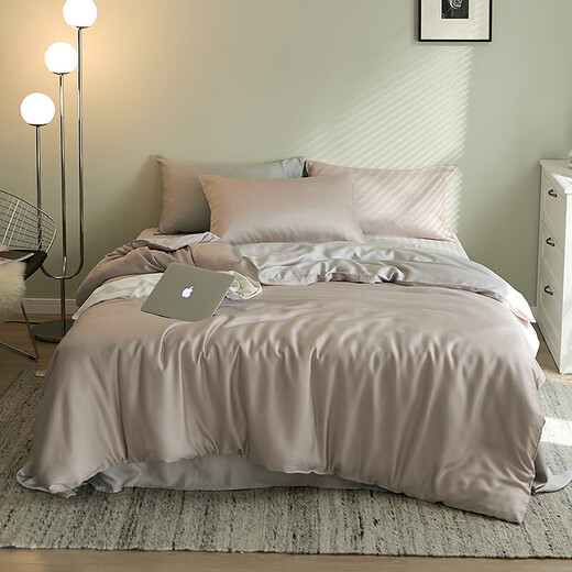 Noxessman light luxury simple 80 count Tencel bed sheet four-piece set ice silk summer silky naked sleeping quilt home textile bedding quilt cover