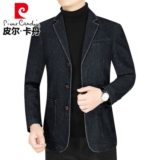 皮尔卡丹（pierre cardin）2025春秋季新款男士牛仔西服上衣西装领夹克衫外套潮流单西男 NZ2301黑色 2XL 185【建议150-165斤】