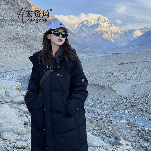 Hongziqi Down Jacket Women's Winter 2025 New Thickened Mid-Length Cotton Jacket Loose Knee-Length Cotton Jacket Extra Thick Black L (Recommended 115 125 Jin Jin equals 0.5 kg)