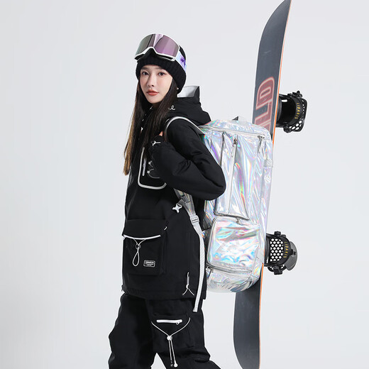 Fiaos Snowboard-Tasche, Rucksack, Snowboard-Tasche, Wild Snow-Rucksack, Herren- und Damen-Skischuhtasche, große Kapazität, Aufbewahrungstasche, Tasche für Schneeausrüstung, Symphony Silver, One Pack – komplette Skiausrüstung, 55 l, Video-Stil