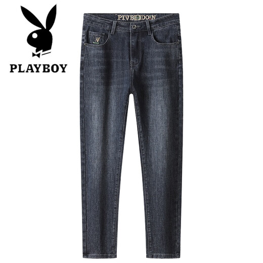 Playboy (PLAYBOY) high-end jeans men's summer trendy brand slim straight long pants men's 2026 spring and autumn new stretch casual pants 7607-2 haze blue 28 2 feet 1