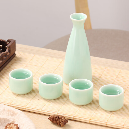 Baijie white wine cup ceramic wine set, Chinese white wine cup, sake cup, plum green, one pot, four cups